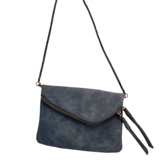 Blue Suede envelope bag with chain strap - Picture 4 of 12